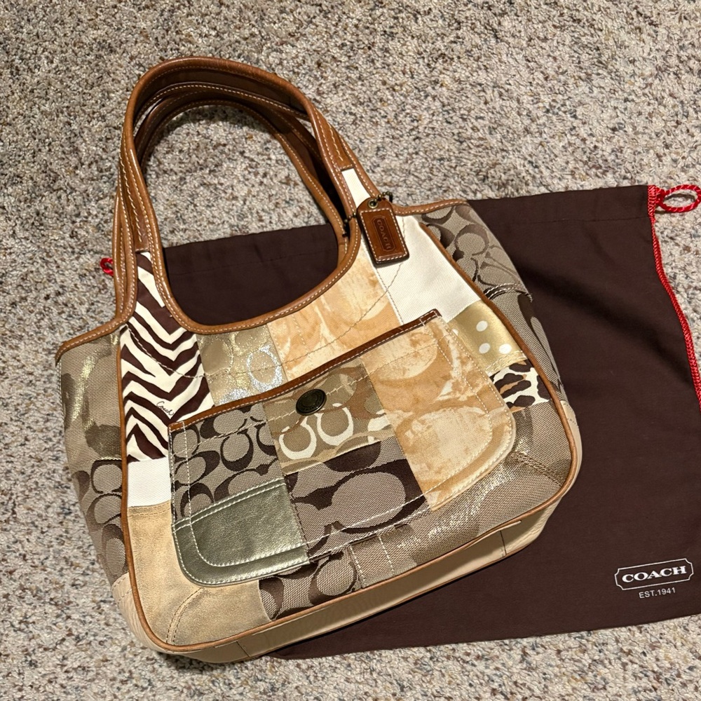 Coach Ergo Tote Patchwork Beige Brown Pebbled Leather Y2K Vintage LIKE NEW